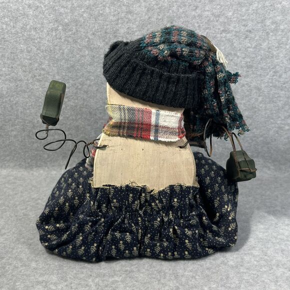 Snowman Wooden Shelf Sitter Plaid Scarf Knitted Hat Wood Mittens Holiday Decor - Picture 6 of 10
